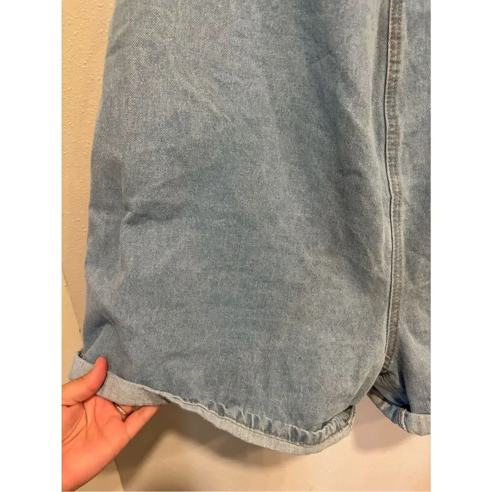 💙 SHEIN Denim Romper XL Tie Back Sleeveless Chambray Shorts Jumpsuit